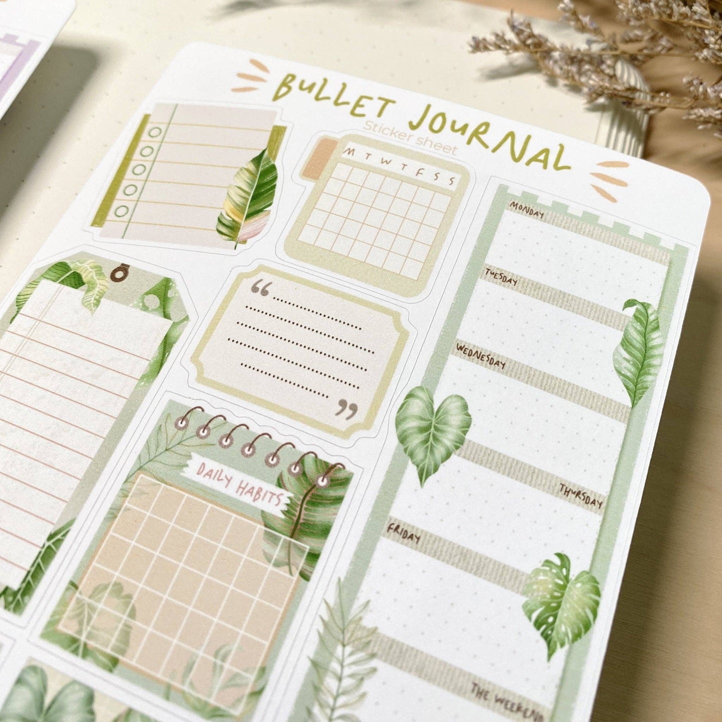 L| Sticker Sheet - Bullet Journal Essentials: Tropical Leaves