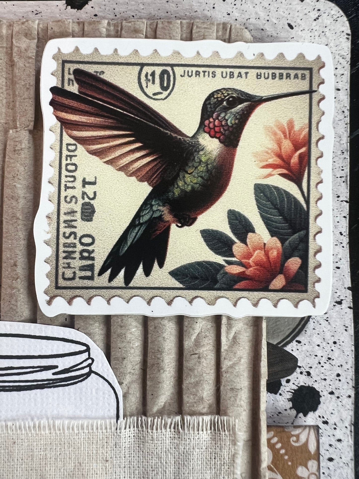 Janet Journals - Hummingbird Postage VIntage Vinyl Sticker
