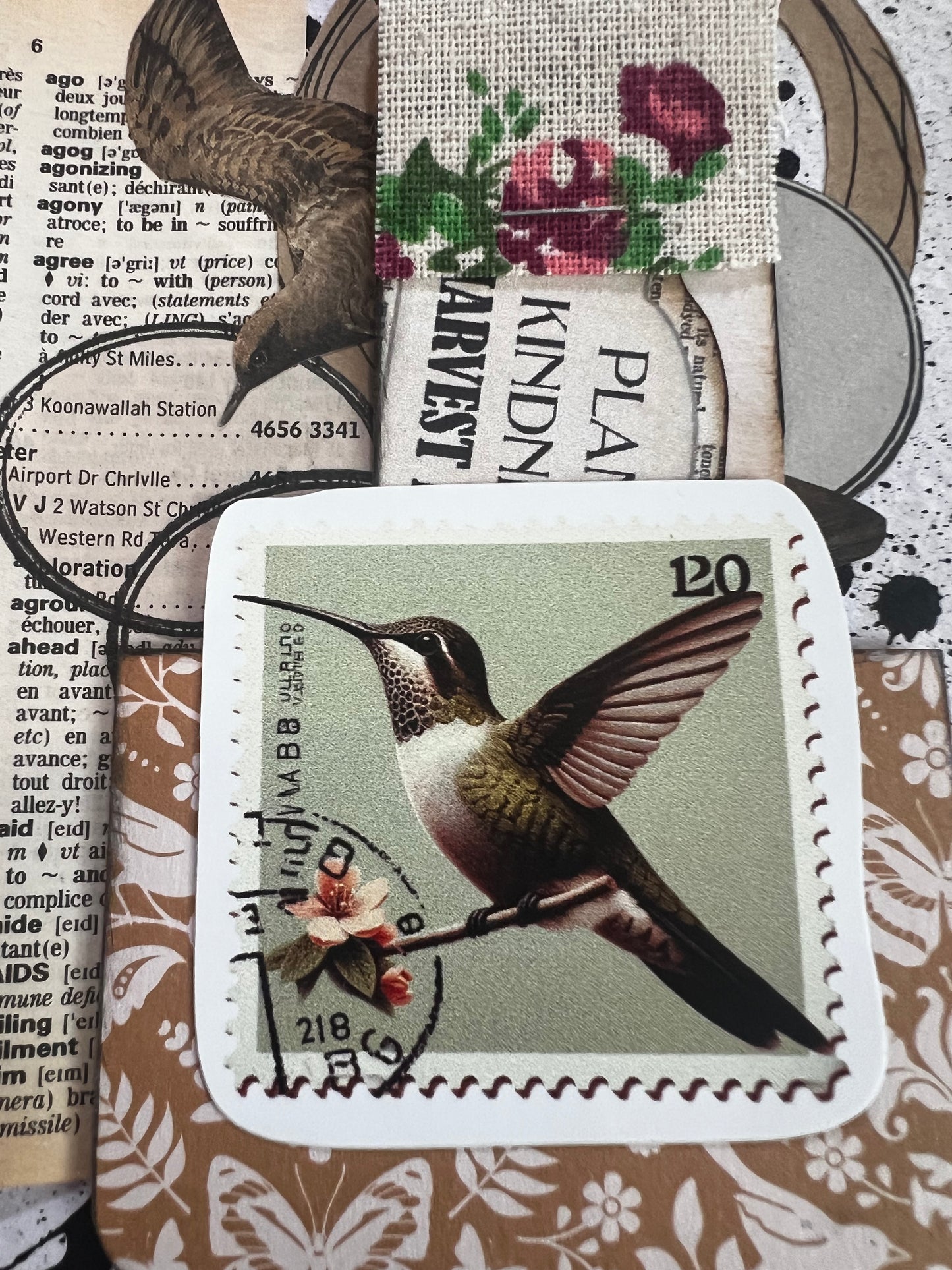 Janet Journals - Hummingbird Postage Green Vinyl Sticker