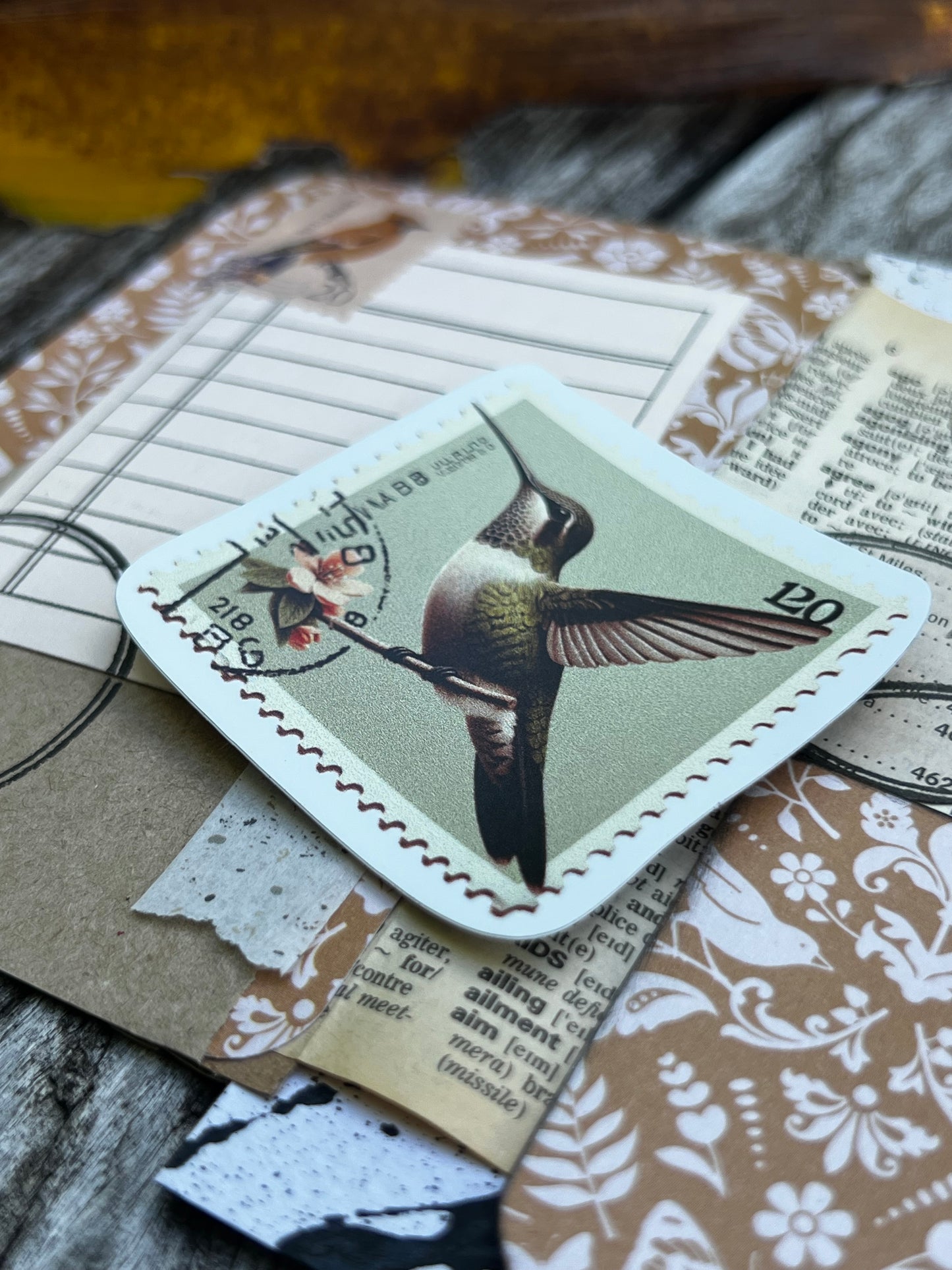 Janet Journals - Hummingbird Postage Green Vinyl Sticker