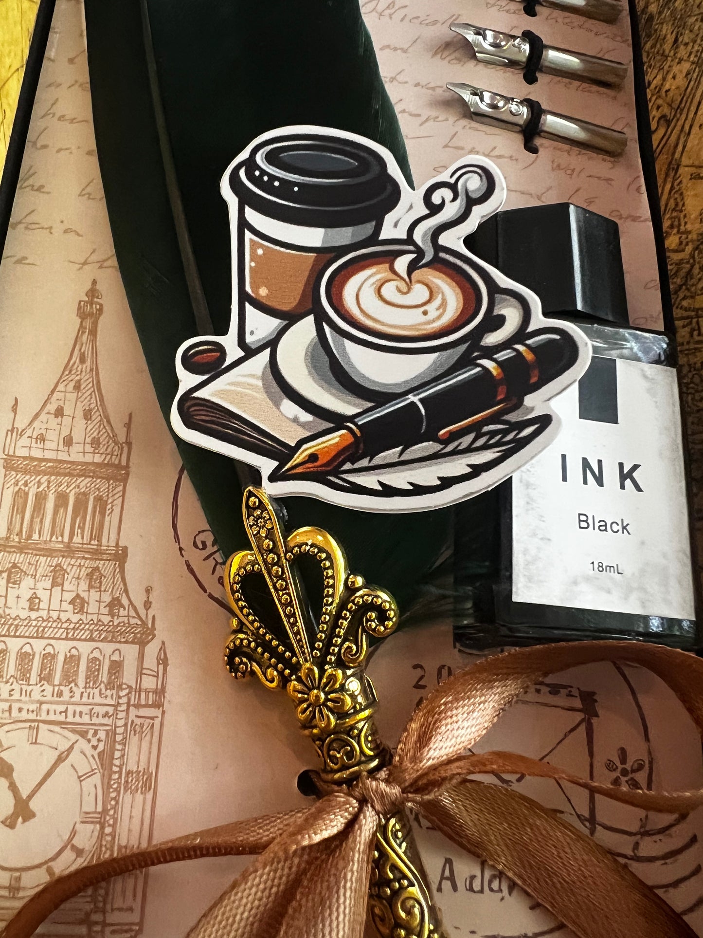 Janet Journals - Coffee Feather Fountain Pen Vinyl Stickers