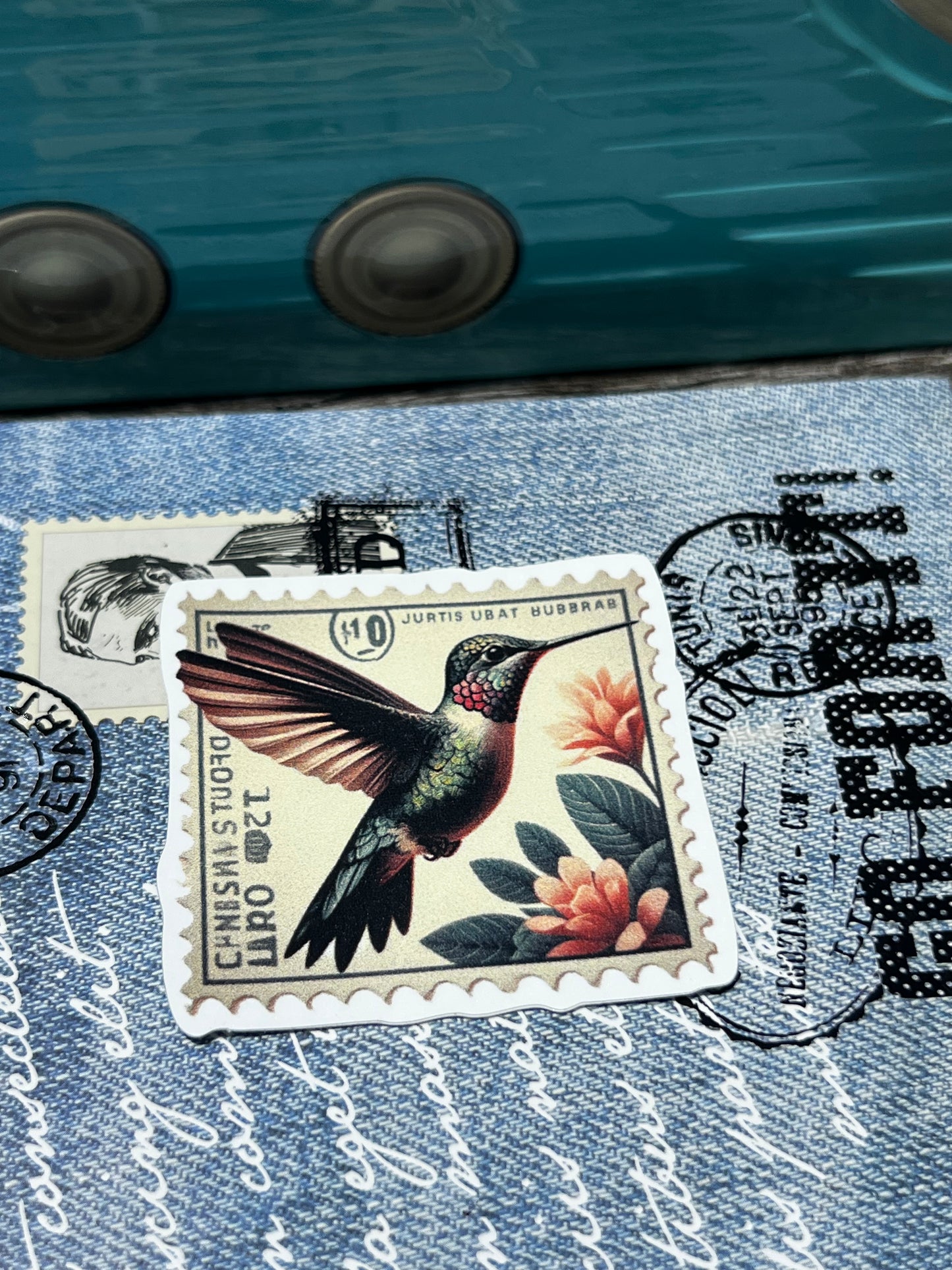 Janet Journals - Hummingbird Postage VIntage Vinyl Sticker