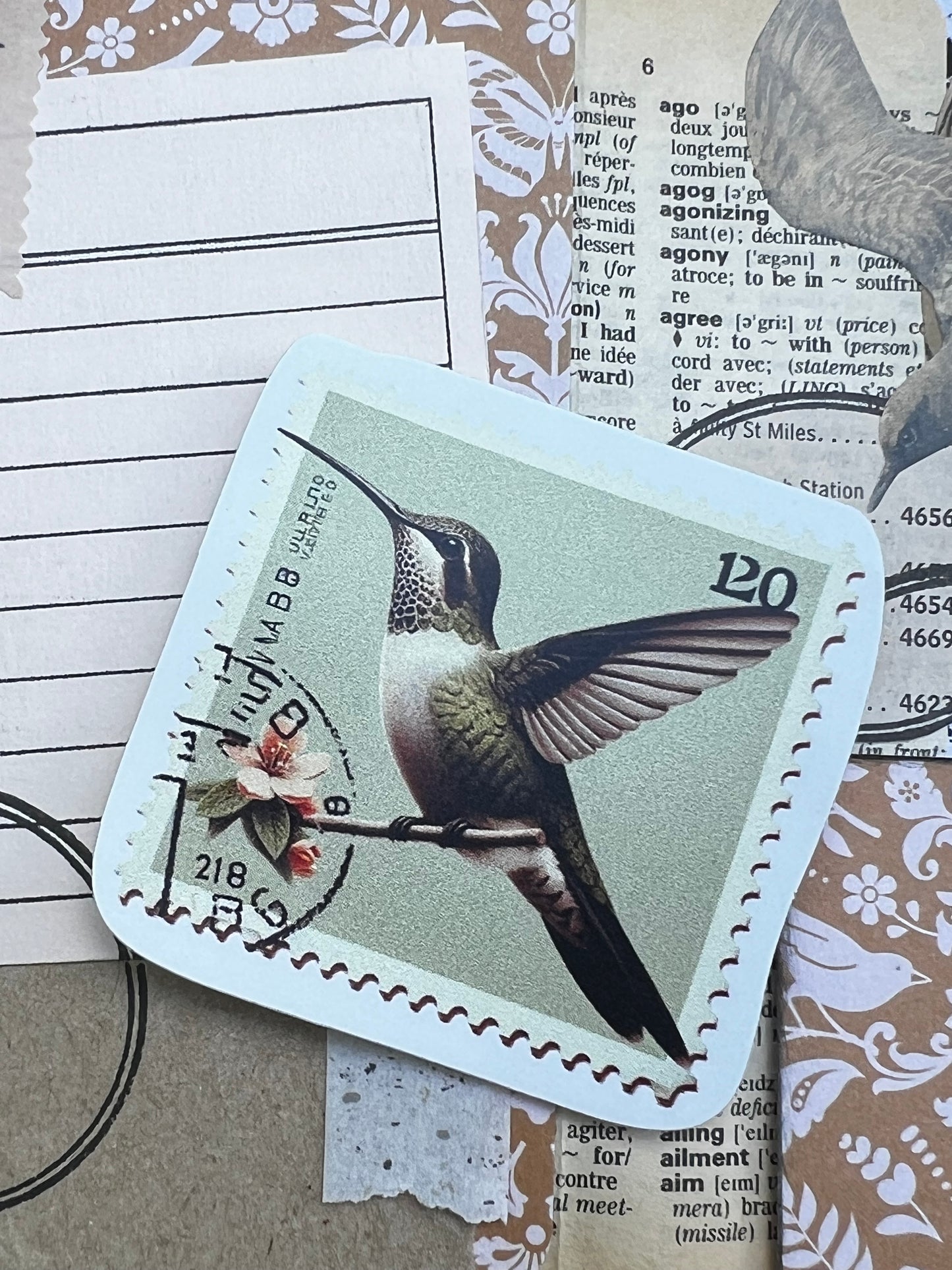 Janet Journals - Hummingbird Postage Green Vinyl Sticker