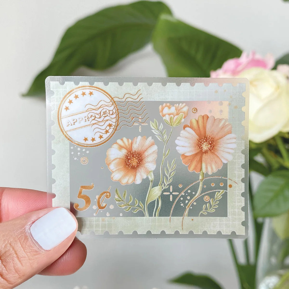 Flower Stamp Clear Vinyl Sticker