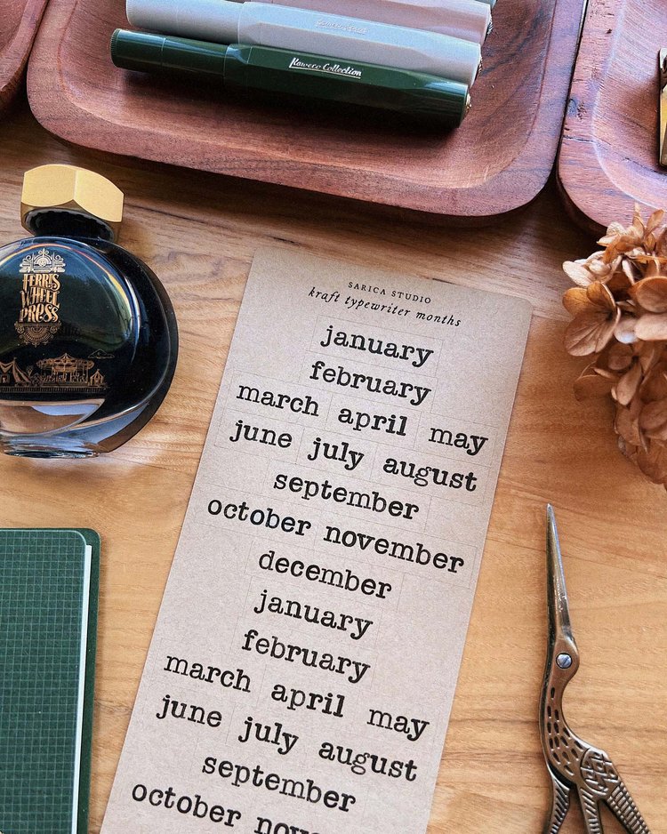 SS| Kraft Typewriter Months Sticker Sheet