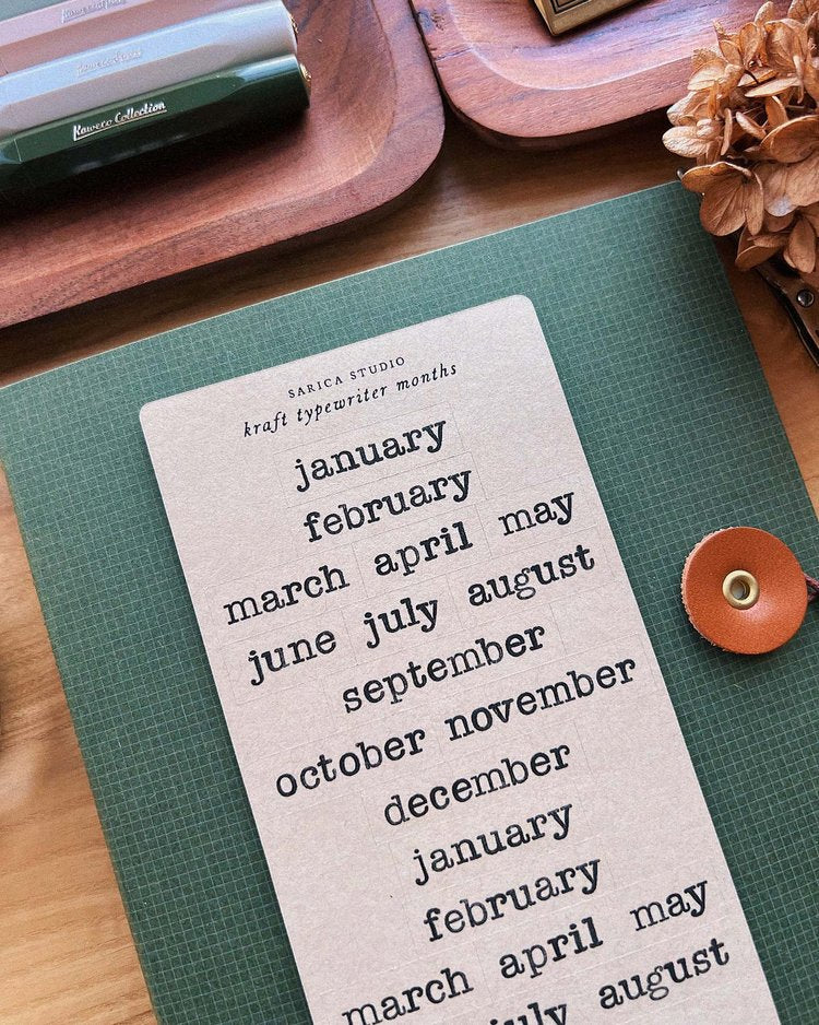 SS| Kraft Typewriter Months Sticker Sheet