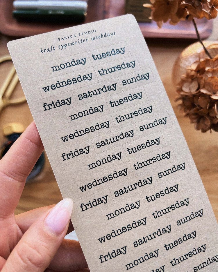 SS| Kraft Typewriter weekdays Sticker Sheet