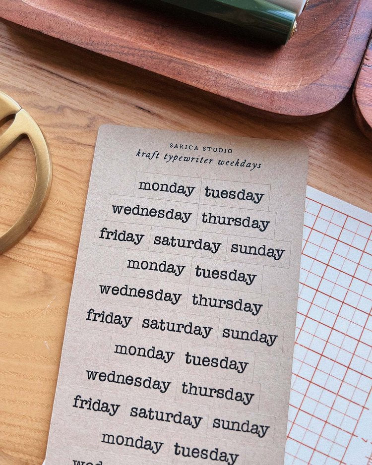SS| Kraft Typewriter weekdays Sticker Sheet
