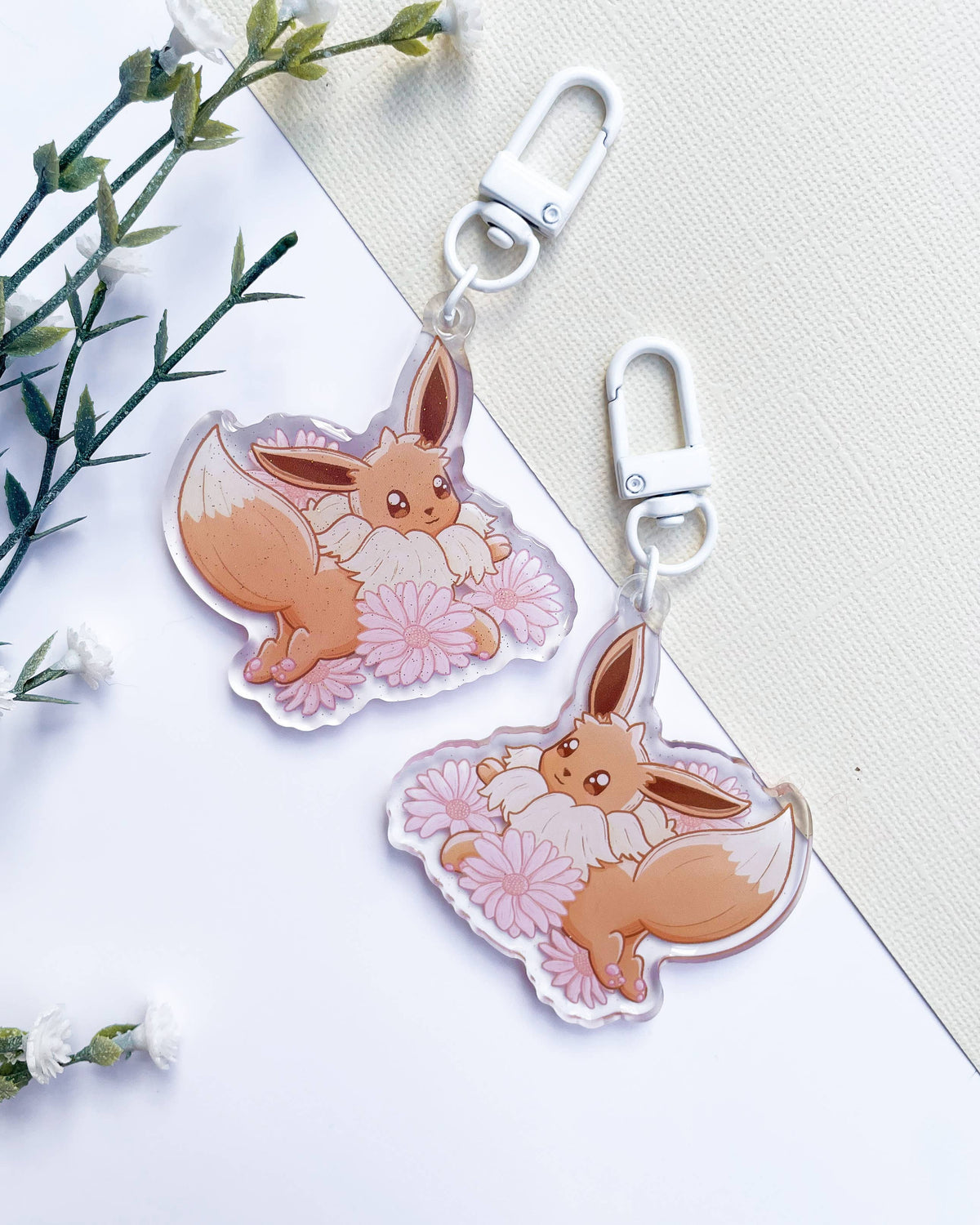Eevee Acrylic Keychain | Pokemon Floral Charm
