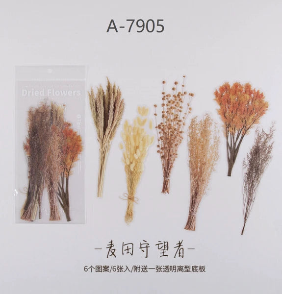 Large PET Dried Flower and Leaves Stickers
