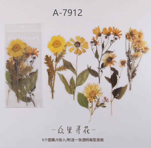 Large PET Dried Flower and Leaves Stickers
