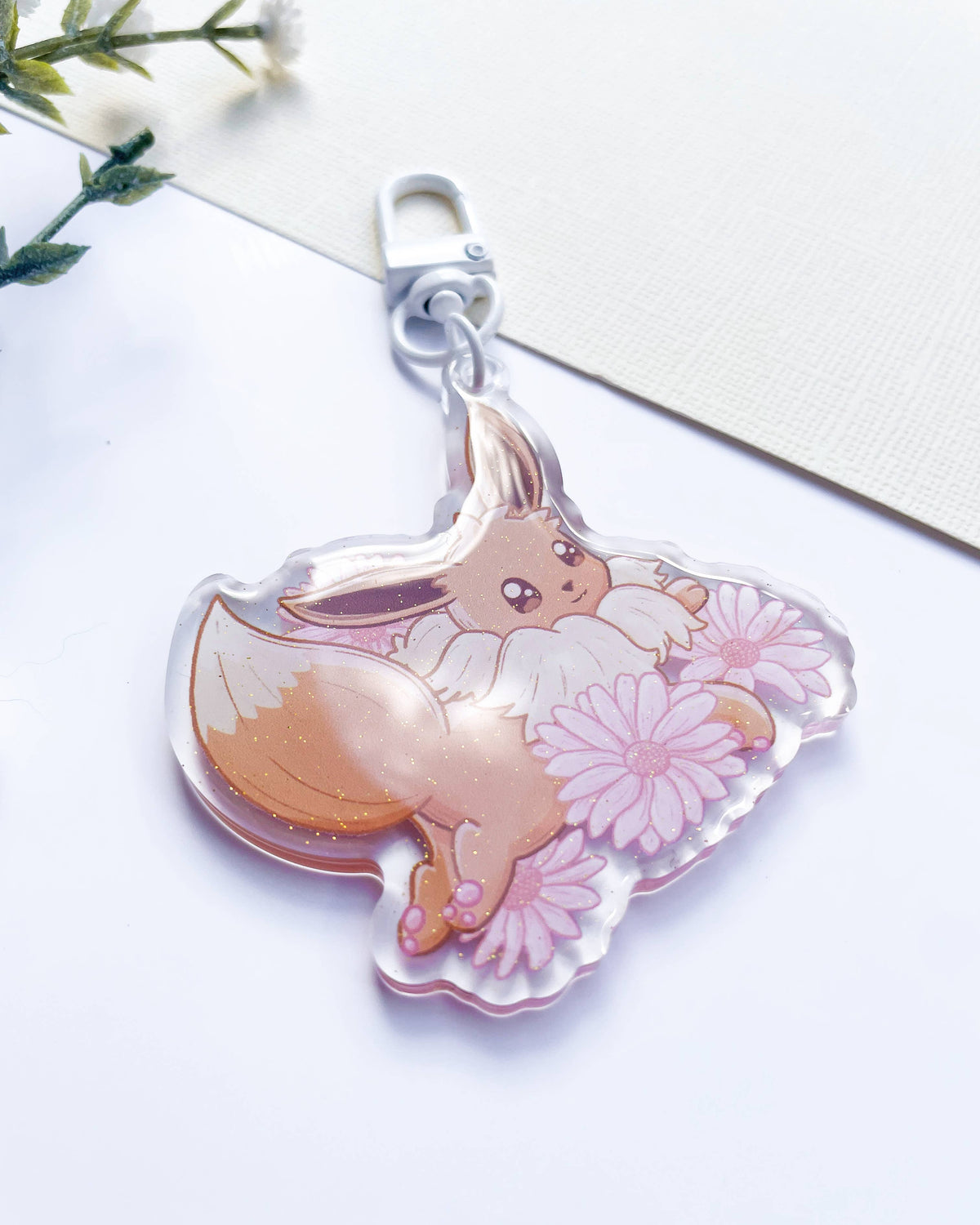 Eevee Acrylic Keychain | Pokemon Floral Charm