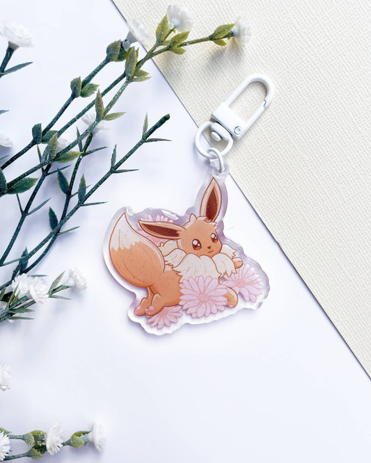 Eevee Acrylic Keychain | Pokemon Floral Charm