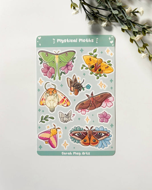 Mystical Moths Sticker Sheet - 15pcs Matte Vinyl Kiss Cut