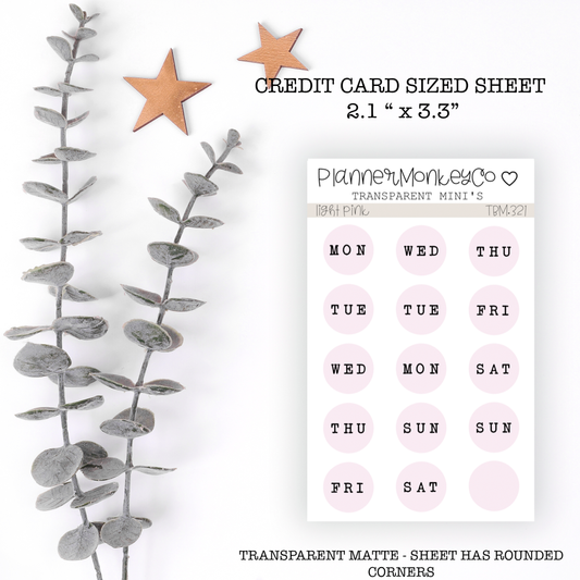 PMC | " light pink " Circle Days Of The Week Stickers (Transparent)