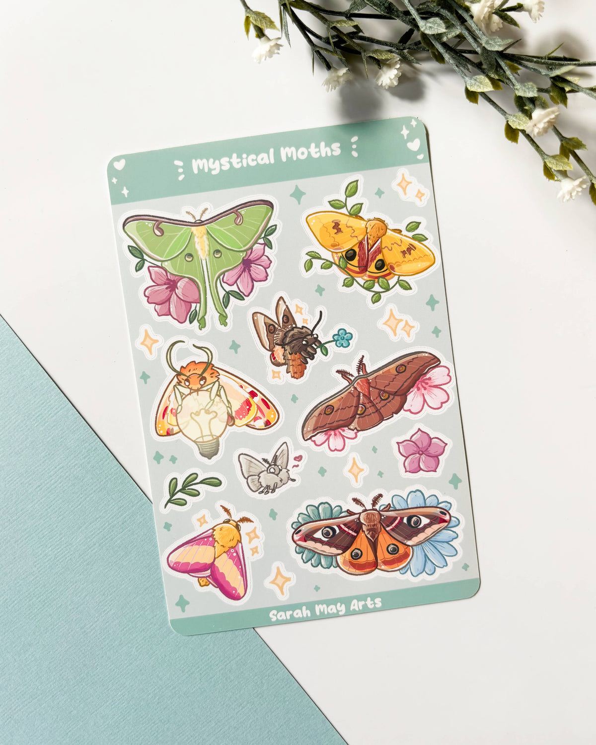 Mystical Moths Sticker Sheet - 15pcs Matte Vinyl Kiss Cut