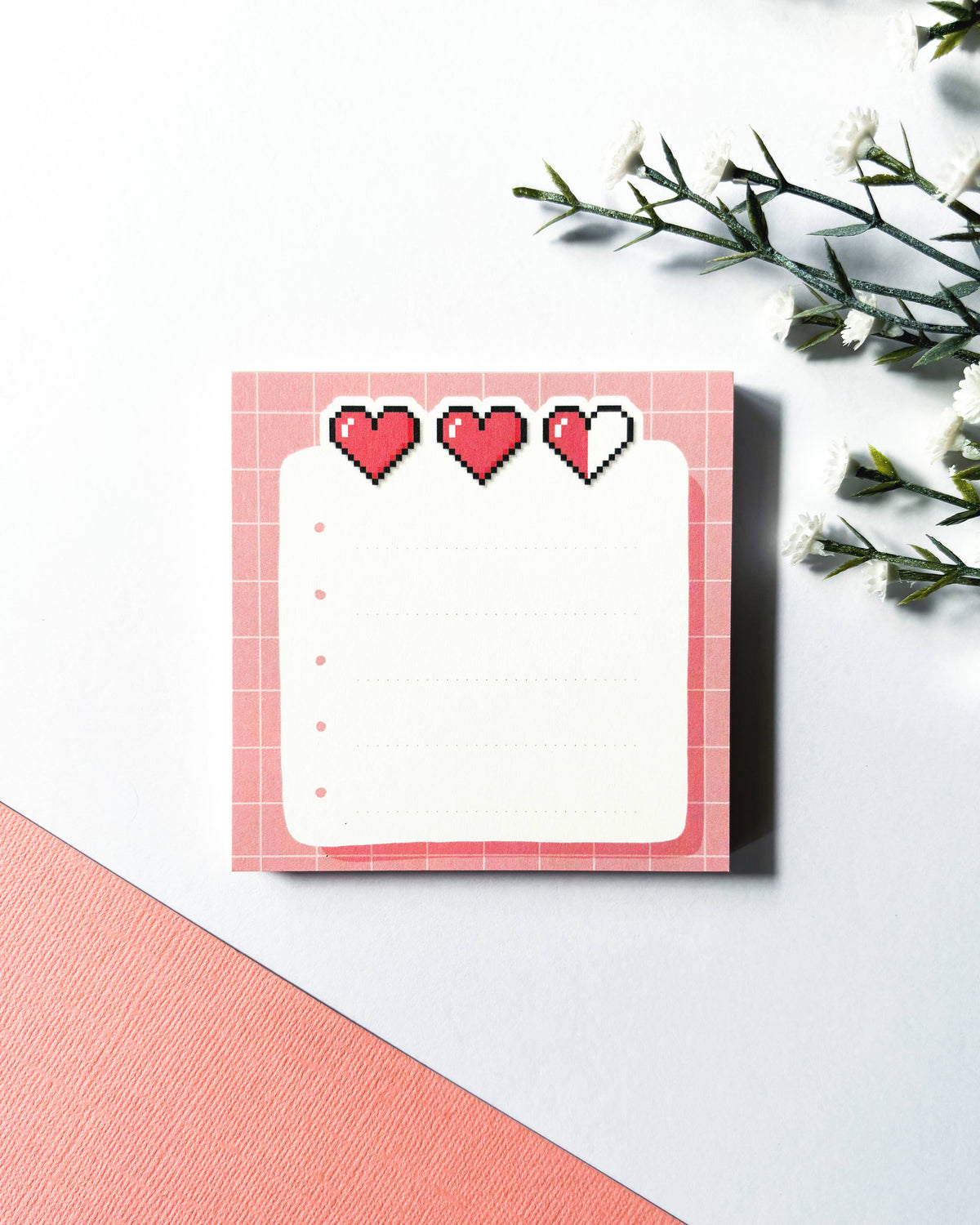 8-Bit Heart Memo Pad - 8cm Square 50 page Cute Stationary