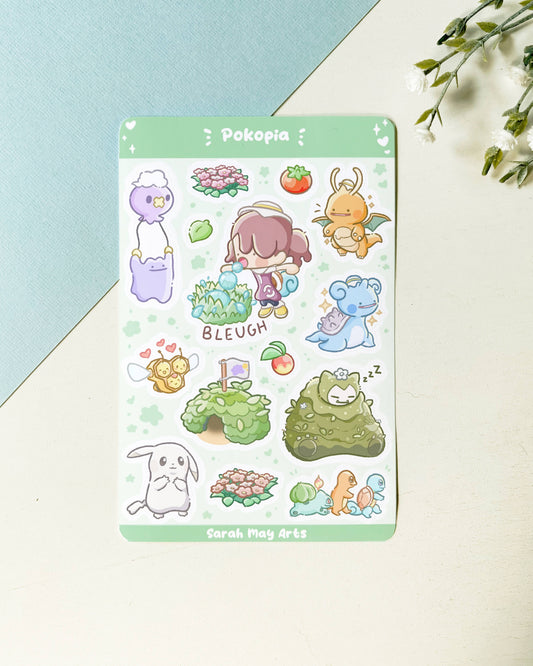 Pokemon Pokopia Sticker Sheet - 14pcs Matte Vinyl Kiss Cut