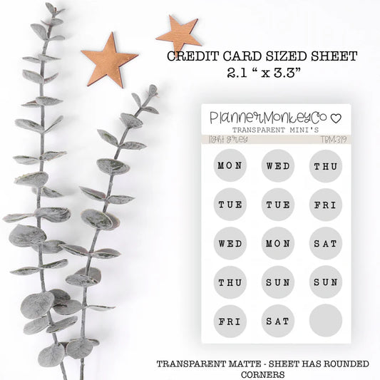 PMC |  " light grey " Circle Days Of The Week Stickers (Transparent)